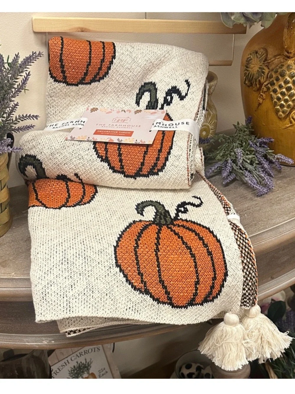 🎃The Farmhouse Rachel Ashwell Pumpkin Shabby Chic Throw Fall Halloween NWT